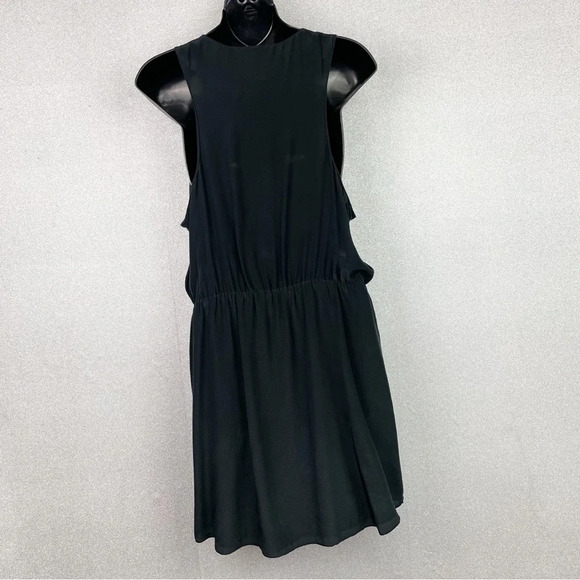 Rory Beca 100% Silk Romper Popover Mini Dress Plunging Cross Over V-Neck Black L - Picture 7 of 11